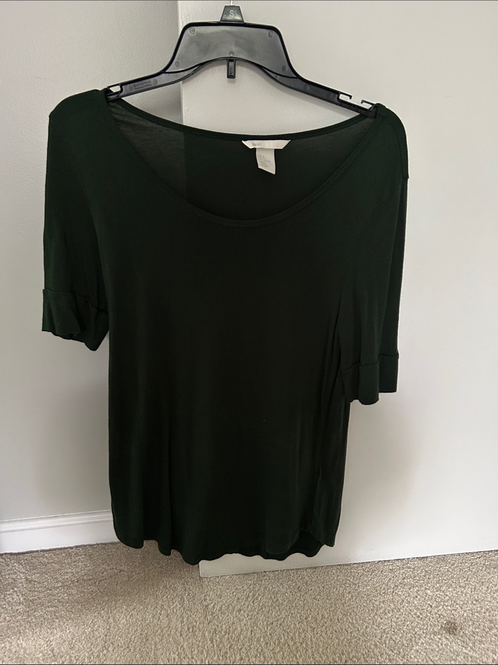H&M Dark Green Scoop Neck Short Sleeve Top